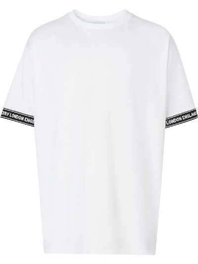 Shop Burberry Logo Tape Oversized T-shirt In White