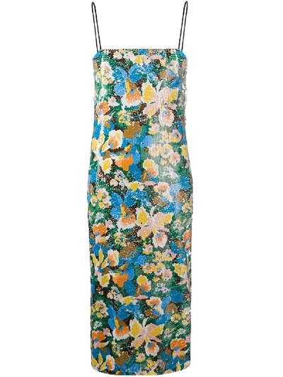 Shop M Missoni Sequinned Floral Midi Dress In Blue