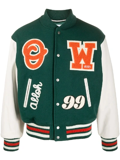 Shop Off-white Logo-embroidered Bomber Jacket In Green