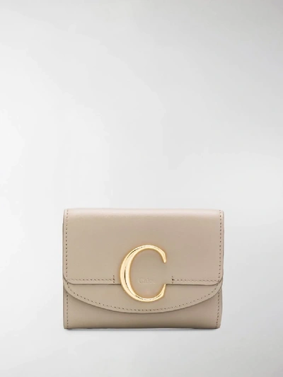 Shop Chloé C Logo Tri-fold Wallet In Grey