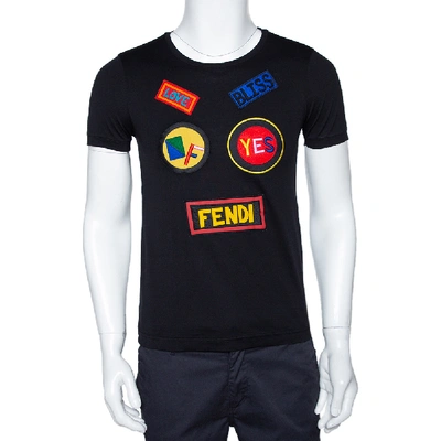 Pre-owned Fendi Black Patch Face Cotton Crew Neck T-shirt Xs