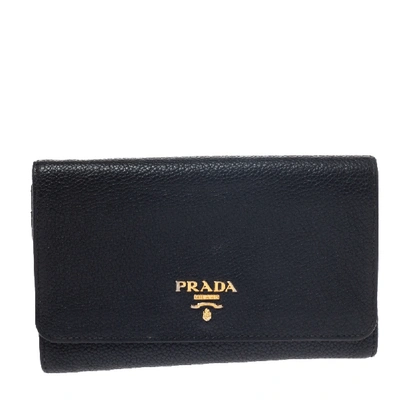 Pre-owned Prada Black Soft Leather Flap Wallet