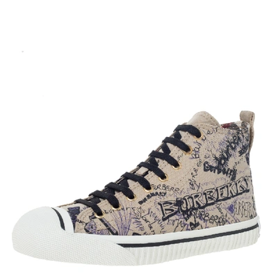Pre-owned Burberry Beige Canvas Kingly Print High Top Sneakers Size 38