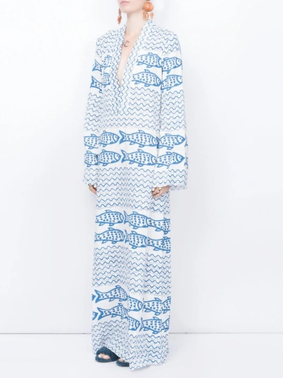 Shop Rebeccaderavenel Fish Print Maxi Dress White