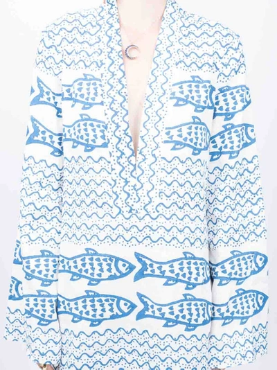 Shop Rebeccaderavenel Fish Print Maxi Dress White