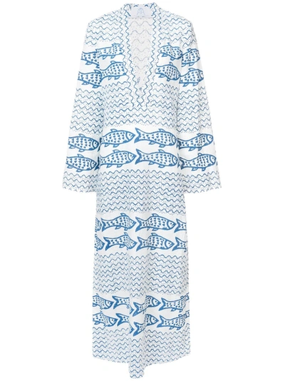 Shop Rebeccaderavenel Fish Print Maxi Dress White