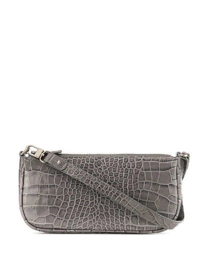 Shop By Far Crocodile Embossed Shoulder Bag In Grey