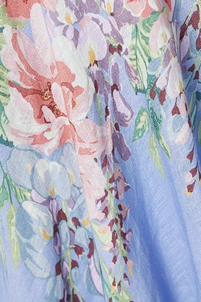 Shop Zimmermann Bellitude Floral-print Linen Maxi Dress In Light Blue