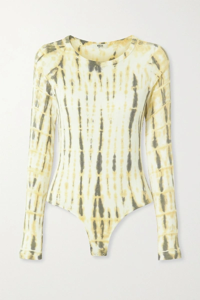 Shop Agolde Leila Ribbed Tie-dyed Stretch-jersey Bodysuit In Yellow