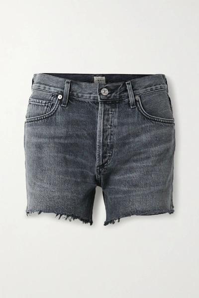 Shop Citizens Of Humanity Marlow Distressed Organic Denim Shorts In Black