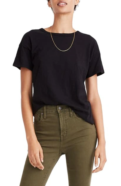 Shop Madewell Whisper Cotton Ribbed Crewneck T-shirt In True Black
