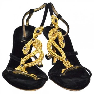 Pre-owned Roberto Cavalli Black Velvet Sandals