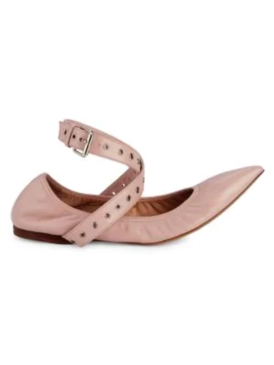 Shop Valentino Love Latch Grommeted Leather Ankle-wrap Ballet Flats In Cipria