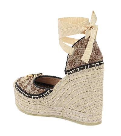 Shop Gucci Gg Canvas Wedge Espadrilles In Brown