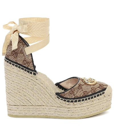 Shop Gucci Gg Canvas Wedge Espadrilles In Brown