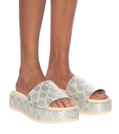 Shop Gucci Gg Metallic Jacquard Platform Sandals In Silver
