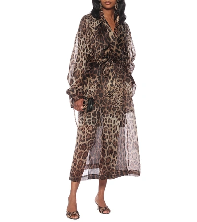 Shop Dolce & Gabbana Leopard-print Silk Trench Coat In Brown