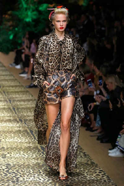 Shop Dolce & Gabbana Leopard-print Silk Trench Coat In Brown