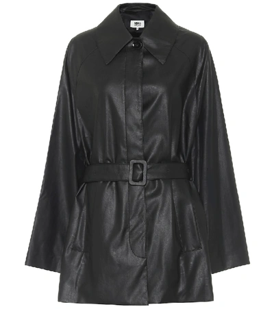 Shop Mm6 Maison Margiela Faux-leather Belted Jacket In Black