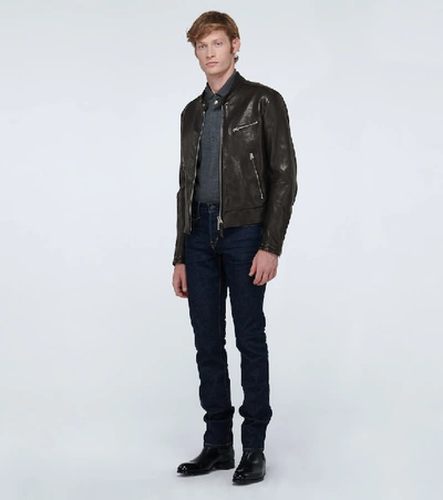 Shop Tom Ford Café Leather Biker Jacket In Black