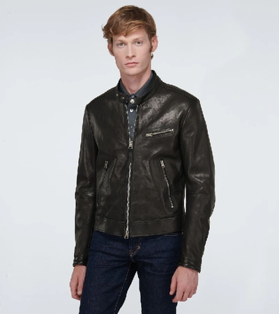 Shop Tom Ford Café Leather Biker Jacket In Black