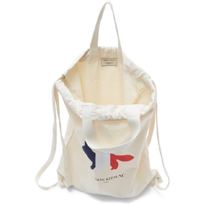 Shop Maison Kitsuné Maison Kitsune Off-white Tricolor Fox Tote Backpack In Ec Ecru