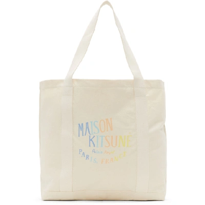 Shop Maison Kitsuné Maison Kitsune Off-white Rainbow Palais Royal Shopping Tote In Ec Ecru