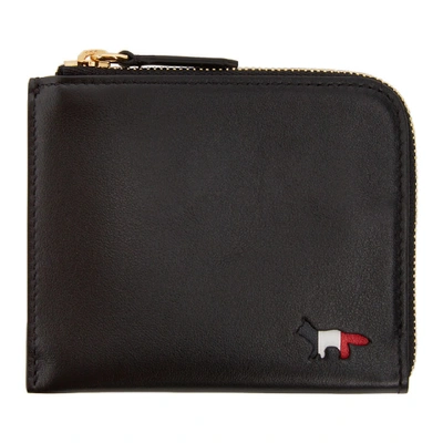 Shop Maison Kitsuné Maison Kitsune Black Leather Tricolor Fox Coin Purse In Bk Black