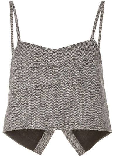 Shop Vera Wang Herringbone Pattern Cropped Top In Grey