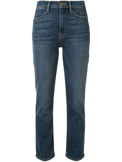 Shop Frame High Ankle Straight-leg Jeans In Blue