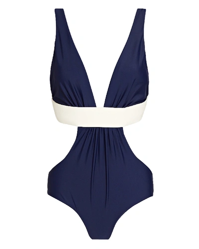 Shop Johanna Ortiz Navy Provenance One-piece Swimsuit
