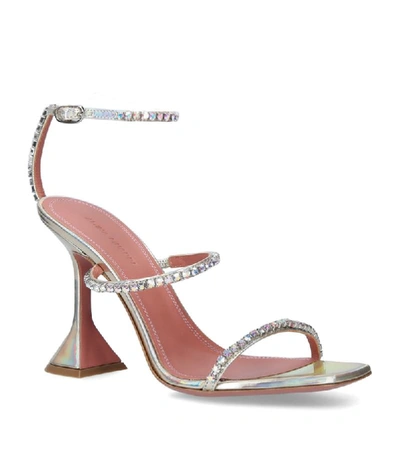 Shop Amina Muaddi Metallic Hologram Gilda Sandals