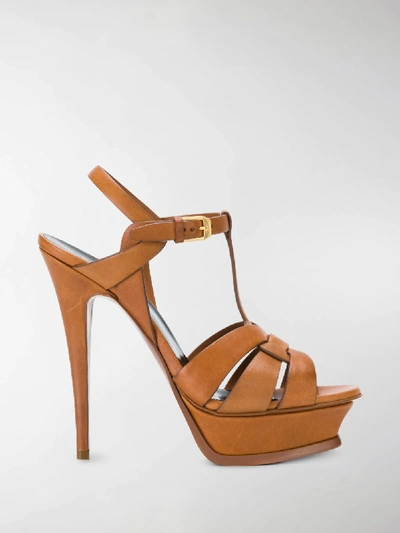 Shop Saint Laurent Tribute Sandals In Brown