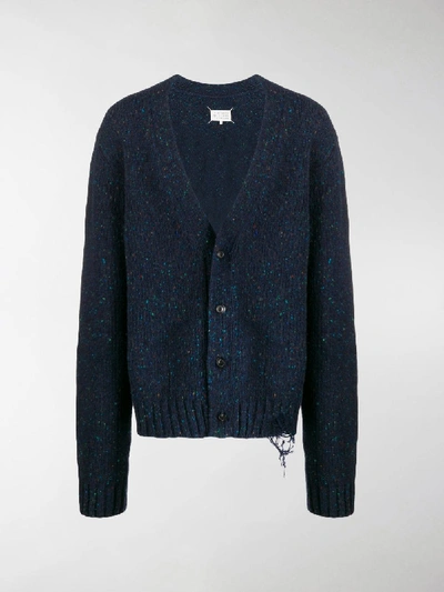 Shop Maison Margiela Flecked Distressed Cardigan In Blue