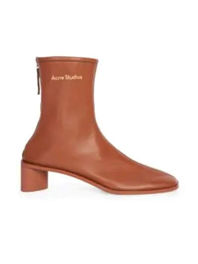 Shop Acne Studios Women's Bertine Square-toe Leather Ankle Boots In Rust Brown