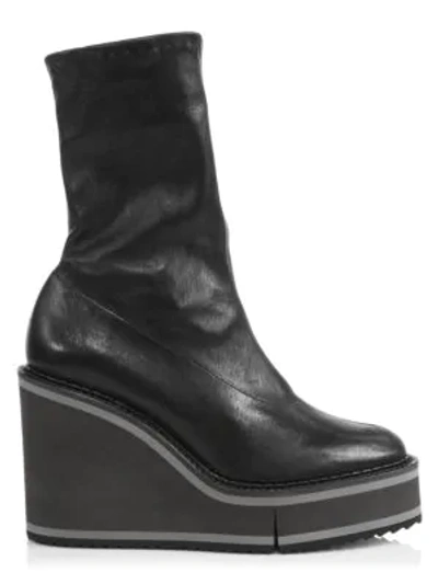 Shop Clergerie Bliss 4 Leather Platform Wedge Sock Boots In Black