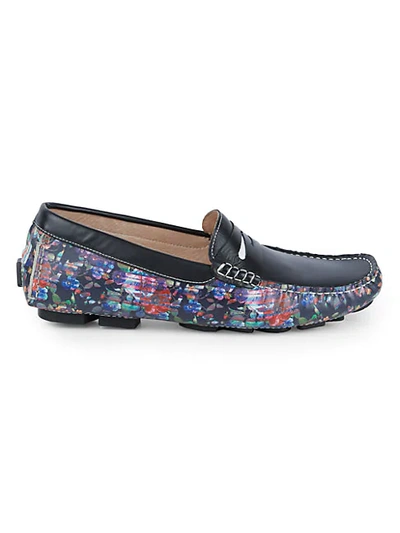 Shop Robert Graham Alban Floral Leather Driving Loafers In Black