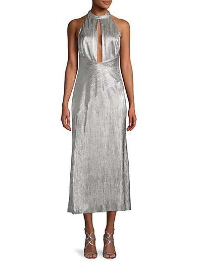 Shop Galvan Peek-a-boo Metallic Cocktail Dress In Light Platinum