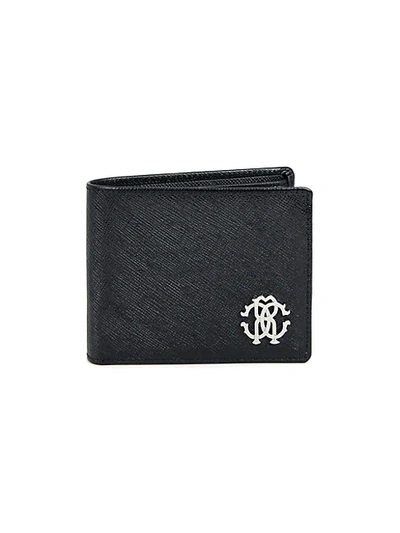 Shop Roberto Cavalli Textured Saffiano Leather Billfold Wallet In Black
