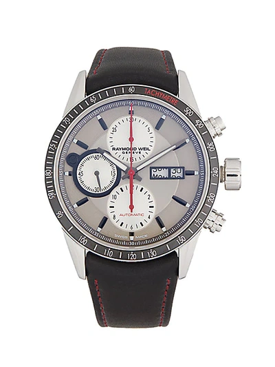 Shop Raymond Weil Freelancer Automatic Chronograph Stainless Steel Leather Strap Watch