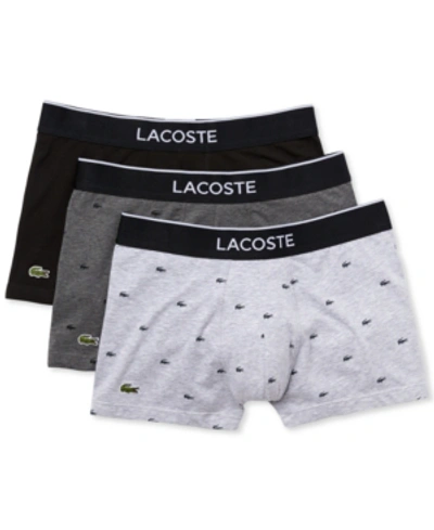 Shop Lacoste Men's 3-pk. Crocodile-print Trunks In Black/pitch Chine/silver