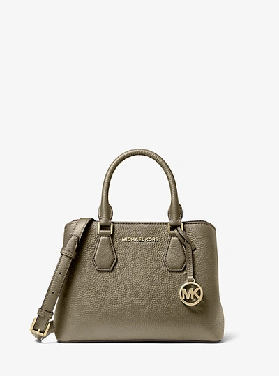 Shop Michael Kors Camille Small Pebbled Leather Satchel In Green
