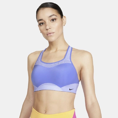 Shop Nike Alpha Women's High-support Striped Sports Bra In Blue