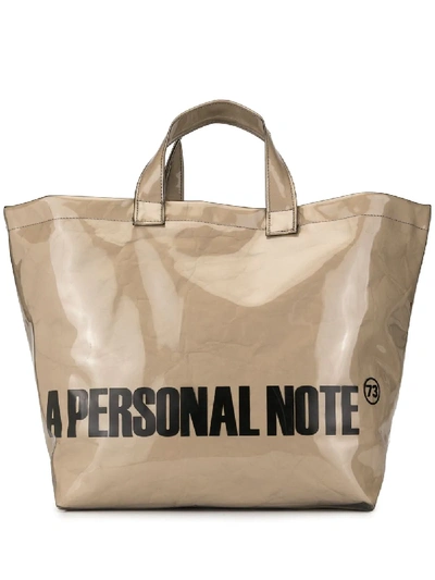 Shop A Personal Note 73 Shiny Branded Tote In Grey