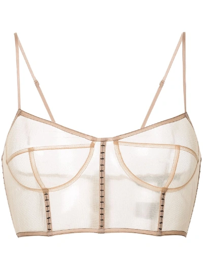 Shop Vera Wang Cropped Tulle Corset In Neutrals