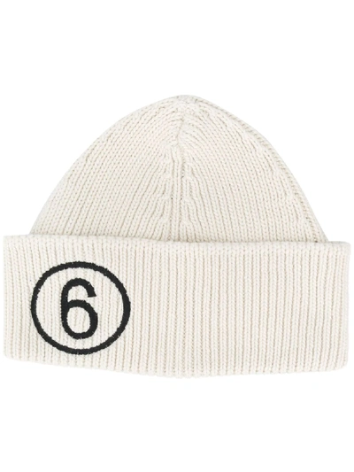 Shop Mm6 Maison Margiela Embroidered Number Beanie In White