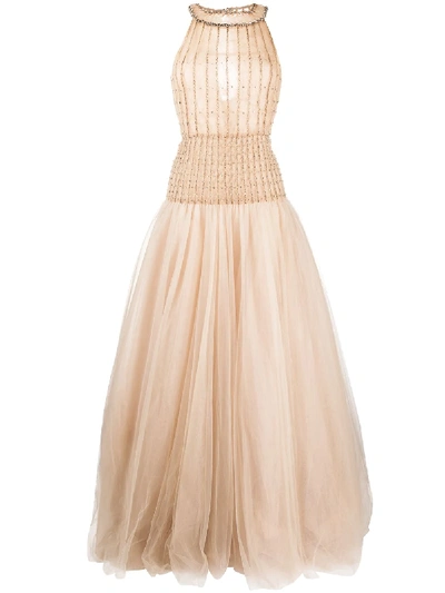 Pre-owned Valentino 2012 Sleeveless Tulle Gown In Neutrals