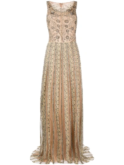 Pre-owned Valentino 2012 Sequin Embroidered Evening Dress In Neutrals