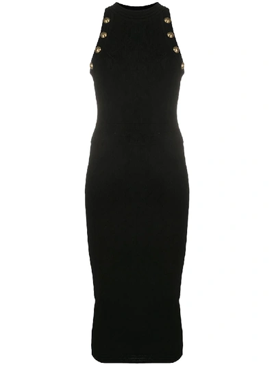 Shop Balmain Diamond Knit Midi Dress In Black