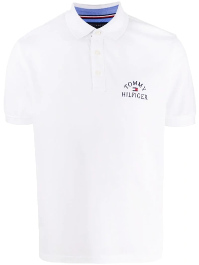 Shop Tommy Hilfiger Embroidered Logo Polo Shirt In White